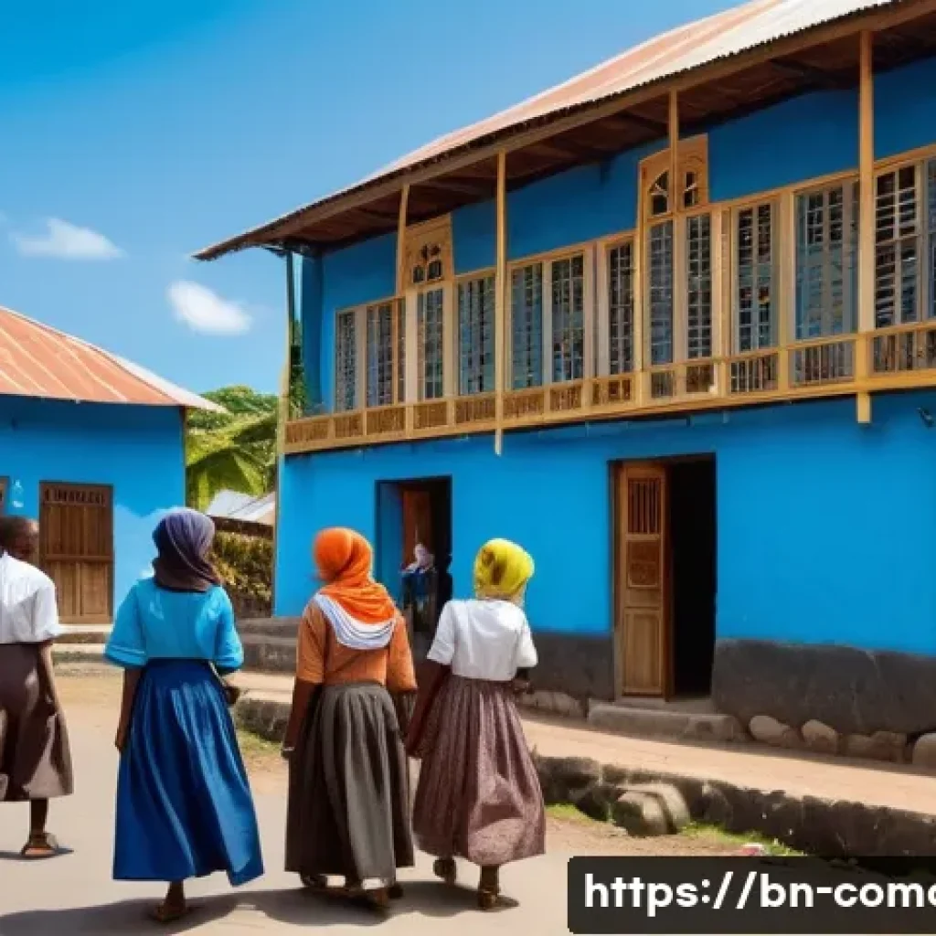 코모로와 프랑스 식민지 역사 - A vibrant street scene in Comoros during French colonial times, showing a blend of traditional Comor...