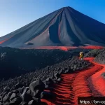 코모로 화산투어 안내 - A detailed landscape scene of Mount Karthala volcano in Comoros during the dry season, showcasing vi...