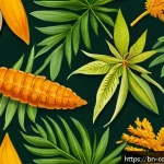코모로 전통 의학 활용 사례 - A detailed botanical illustration of traditional medicinal plants used in Comoros, featuring neem le...